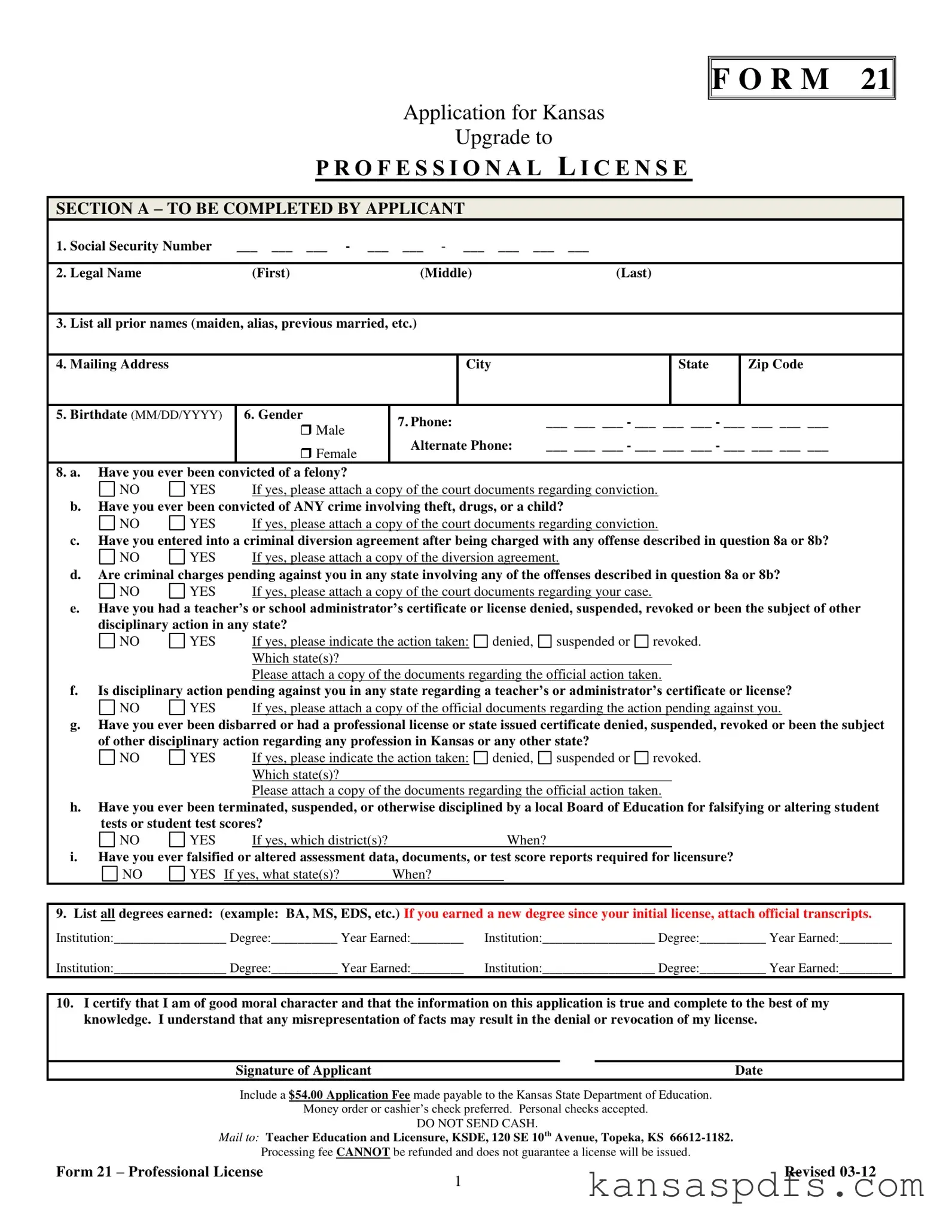 21 Kansas PDF Form