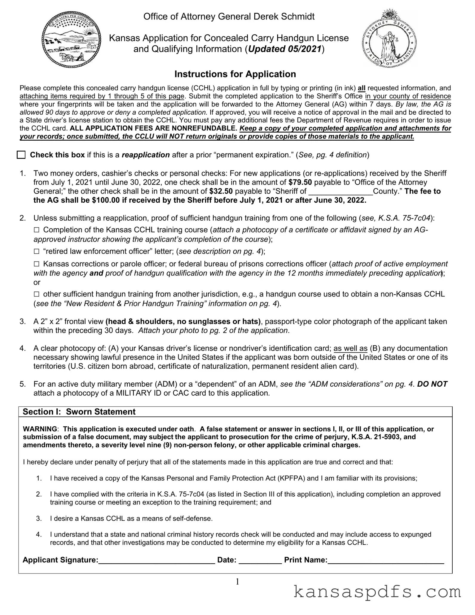 Kansas Application Concealed Carry PDF Form