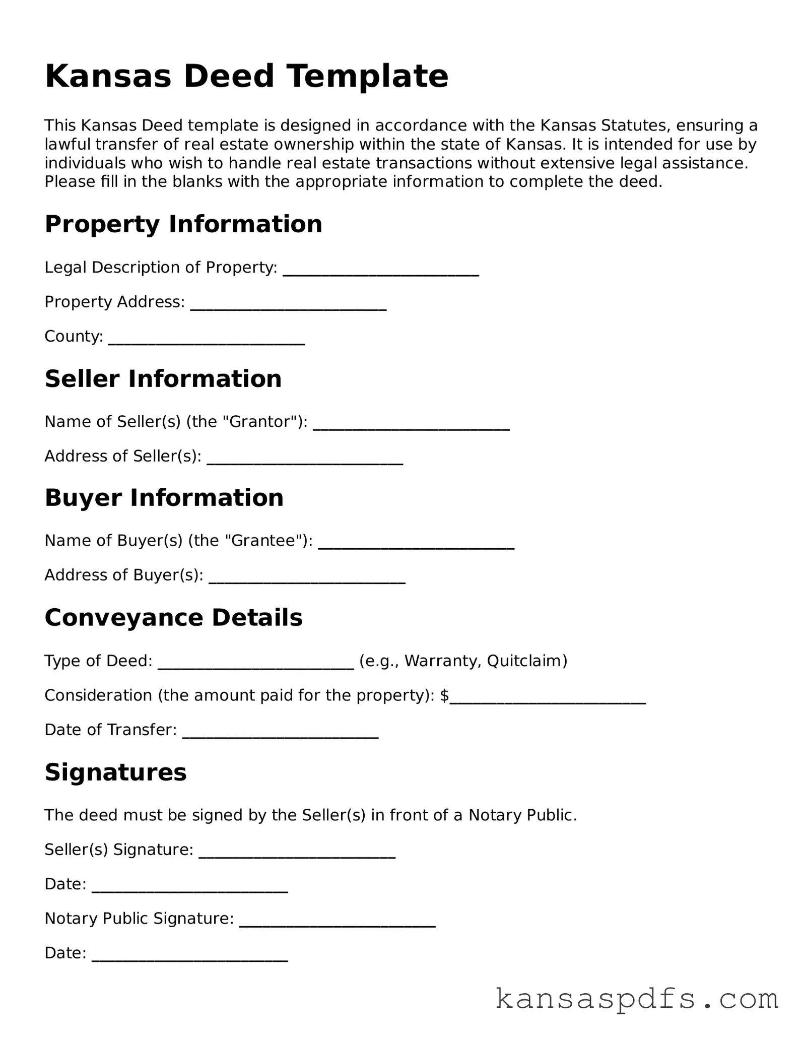 Blank Kansas Deed Document