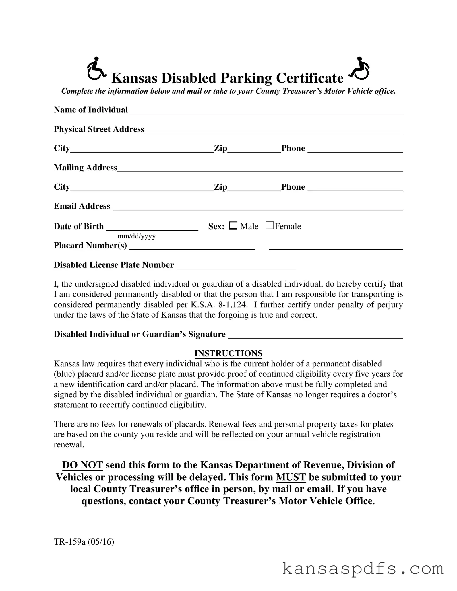 Kansas Disabled Parking PDF Form