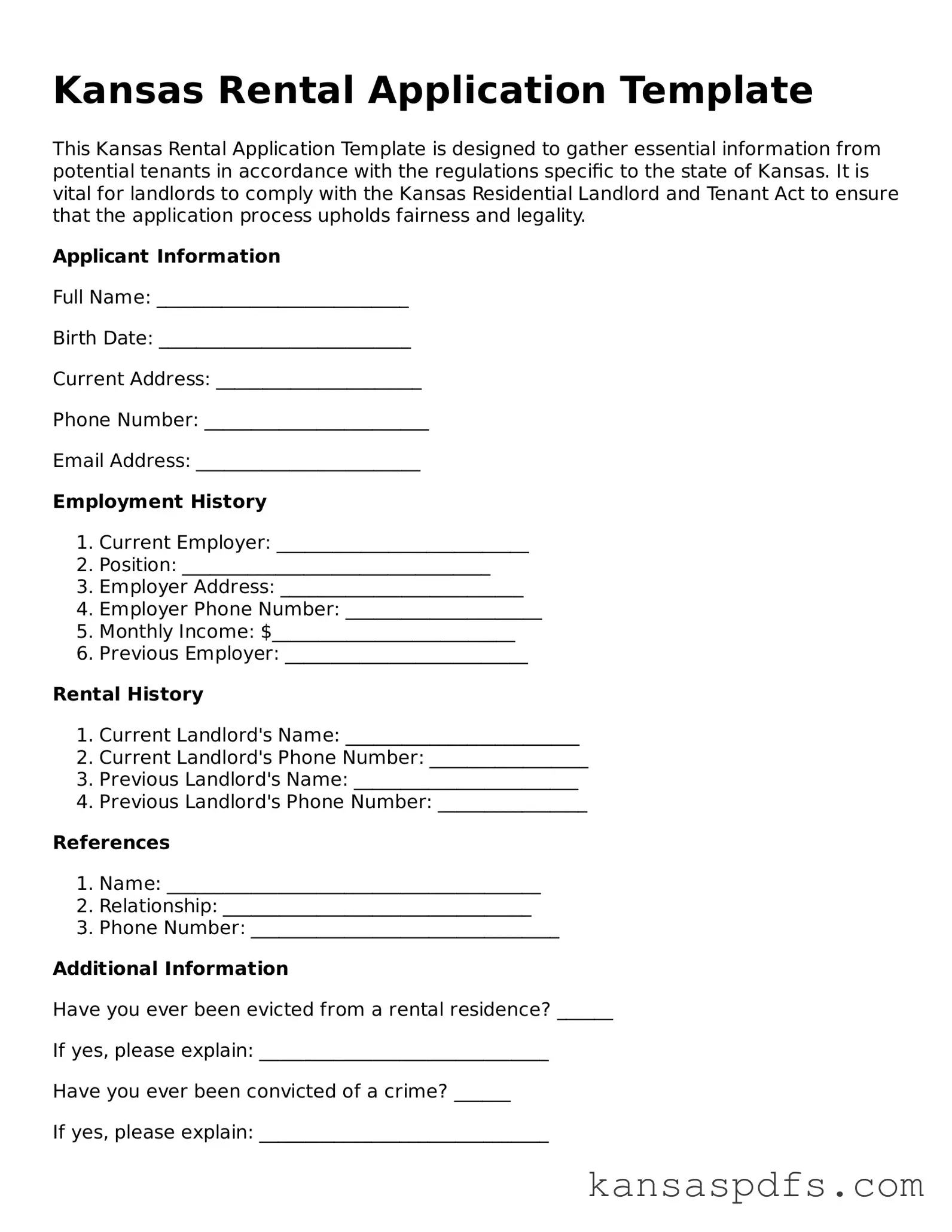 Blank Kansas Rental Application Document