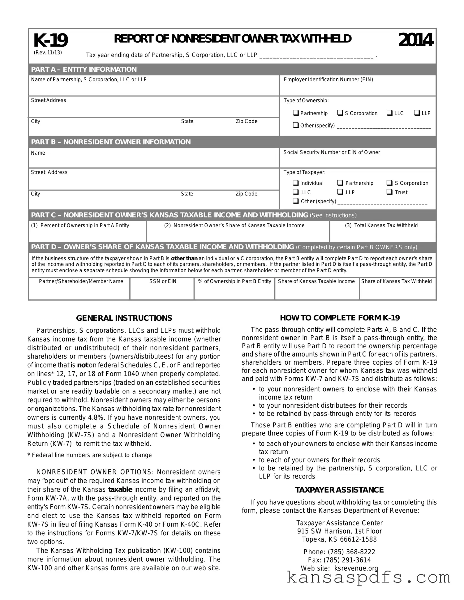 Kansas K 19 PDF Form