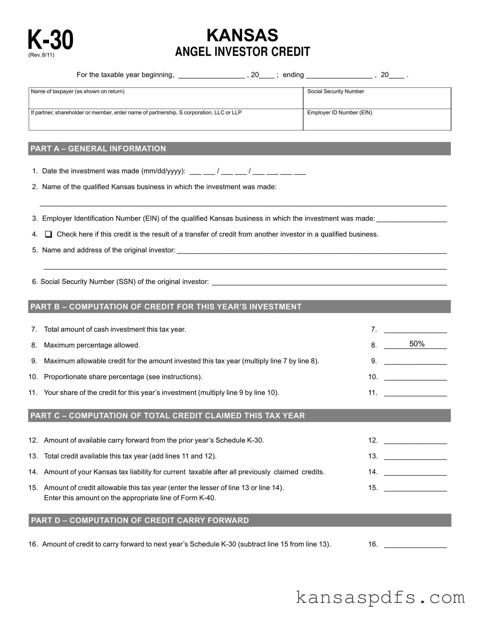 Kansas K 30 PDF Form