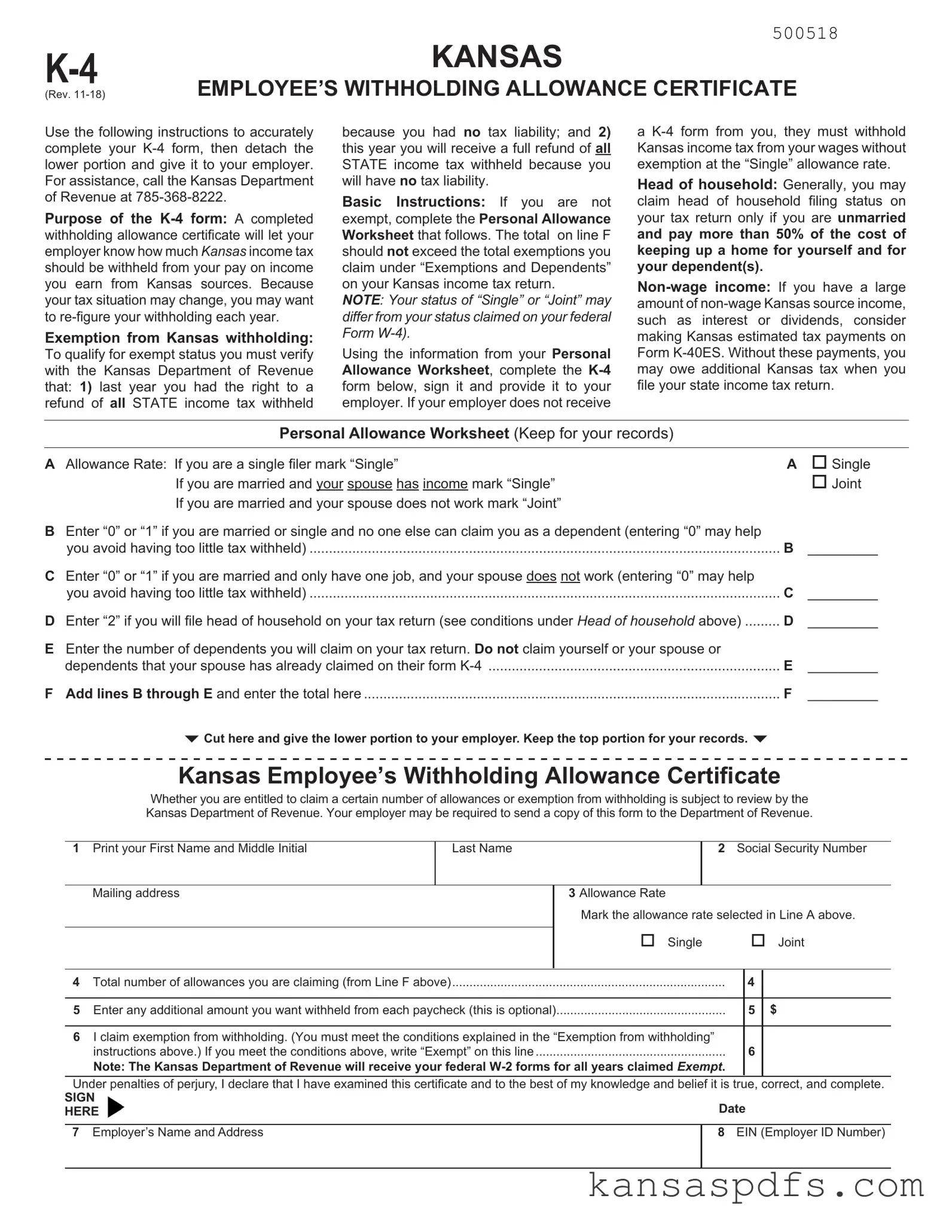 Kansas K 4 PDF Form