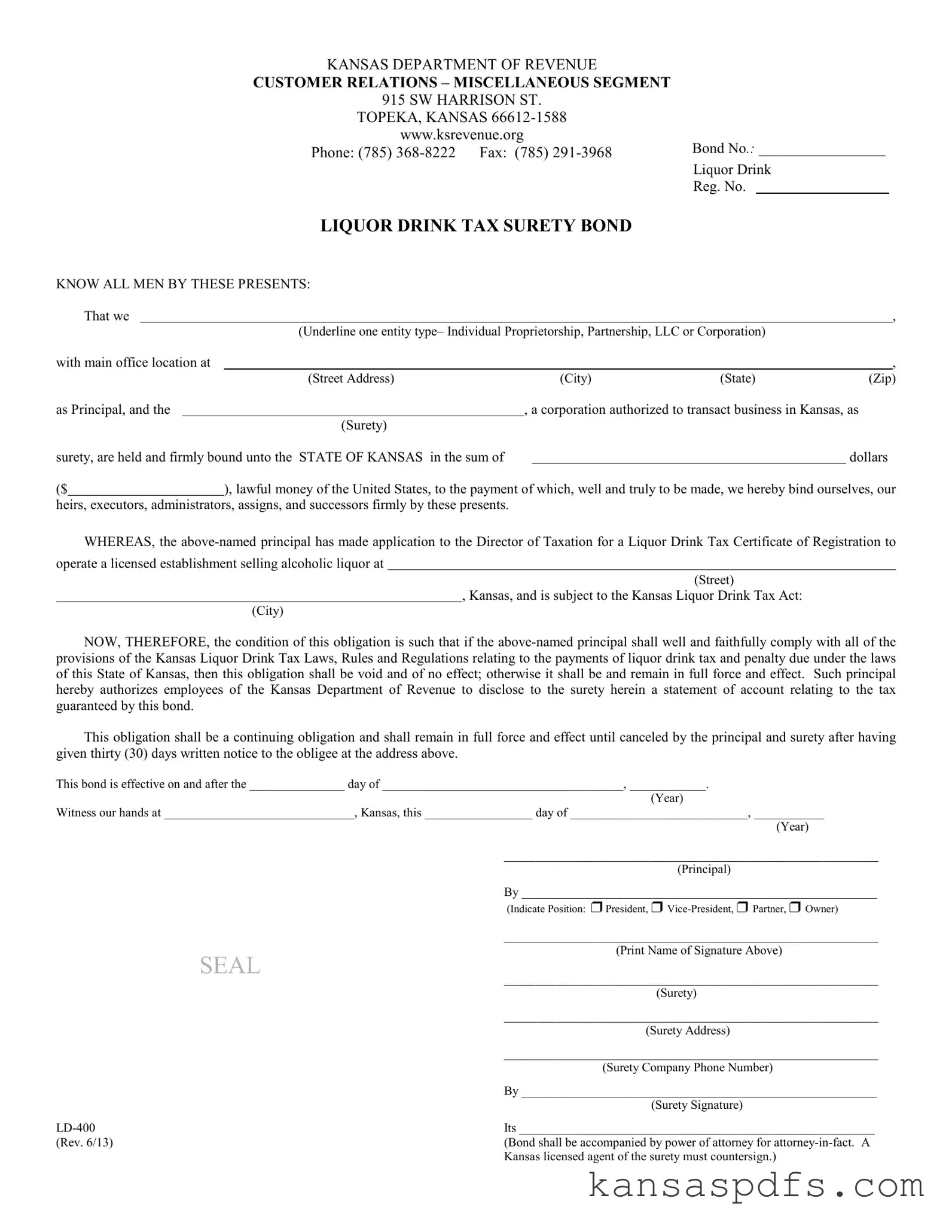 Kansas Ld 400 PDF Form