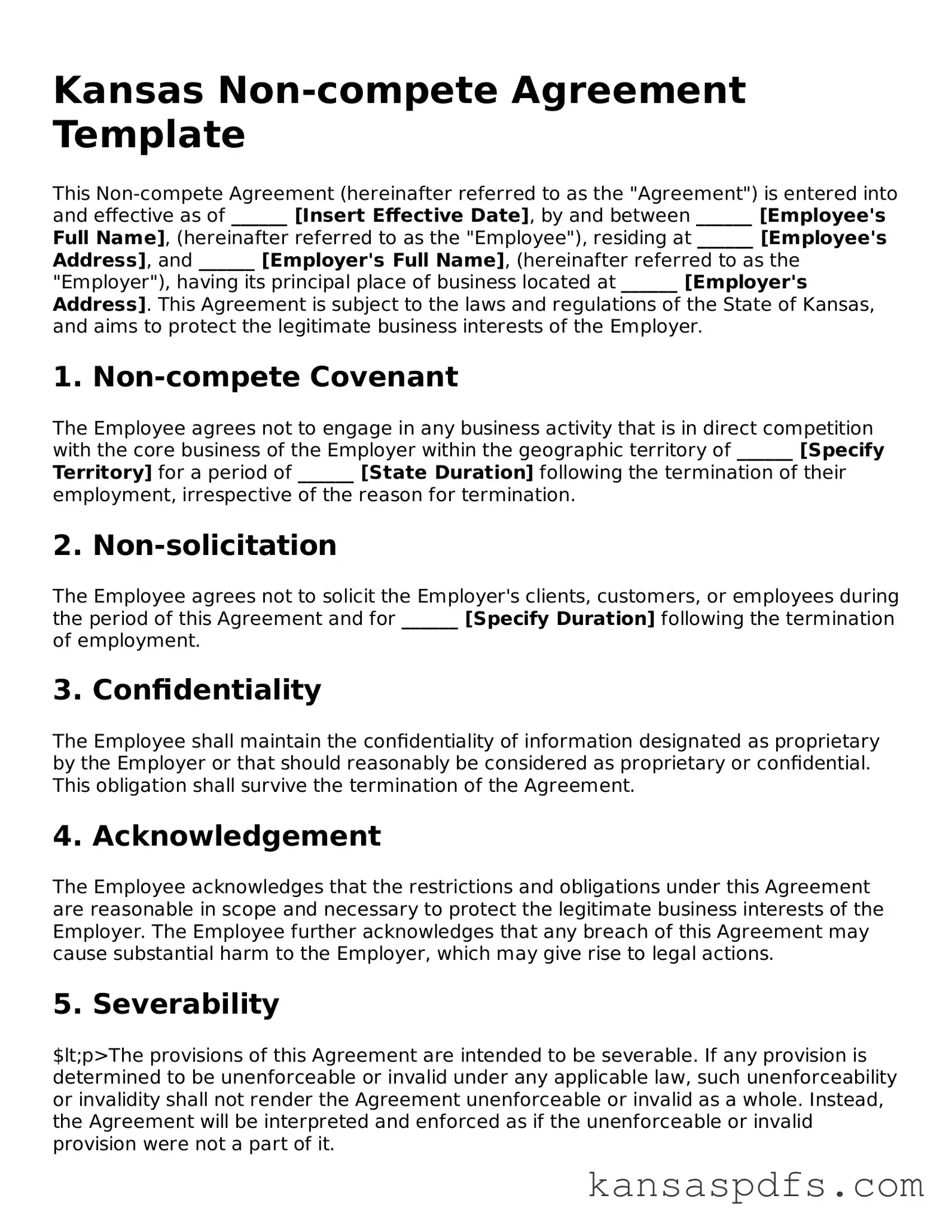 Blank Kansas Non-compete Agreement Document