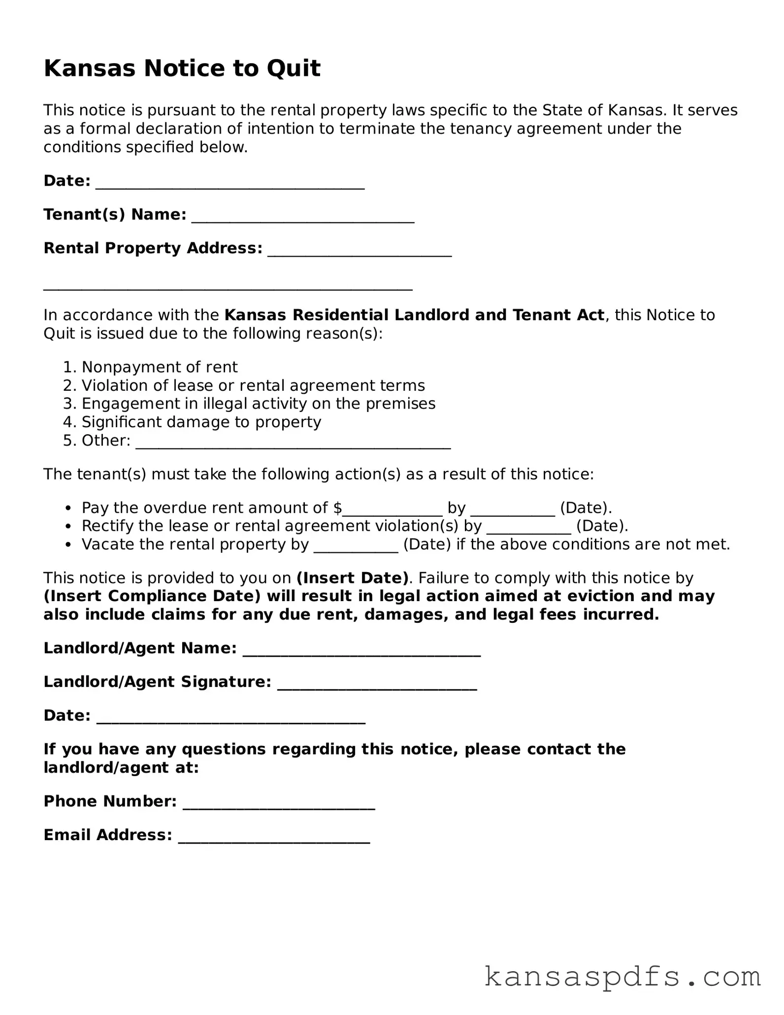 Blank Kansas Notice to Quit Document