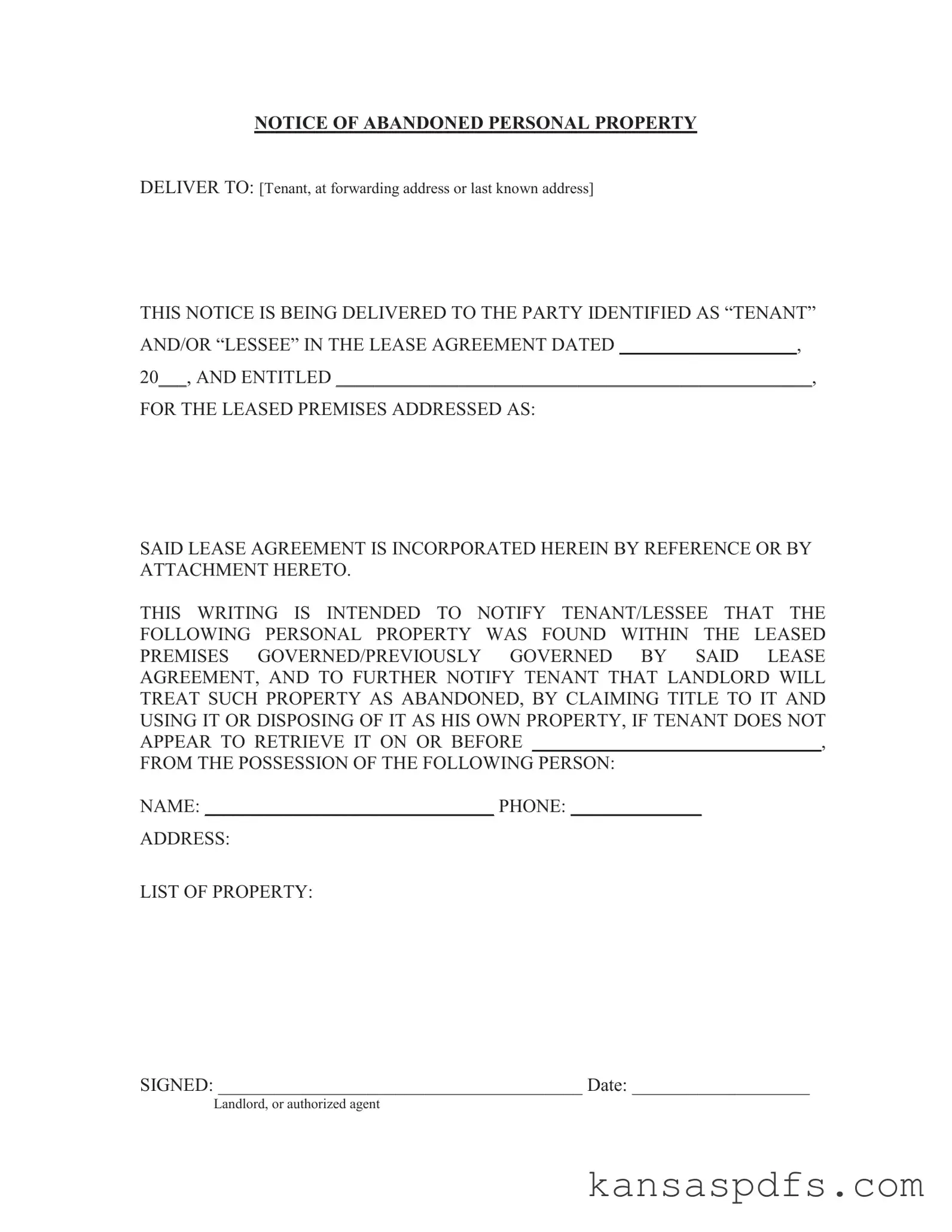 Kansas Property PDF Form