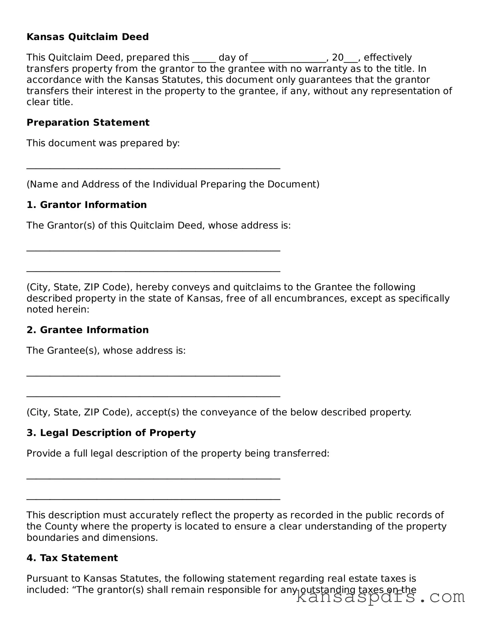Blank Kansas Quitclaim Deed Document