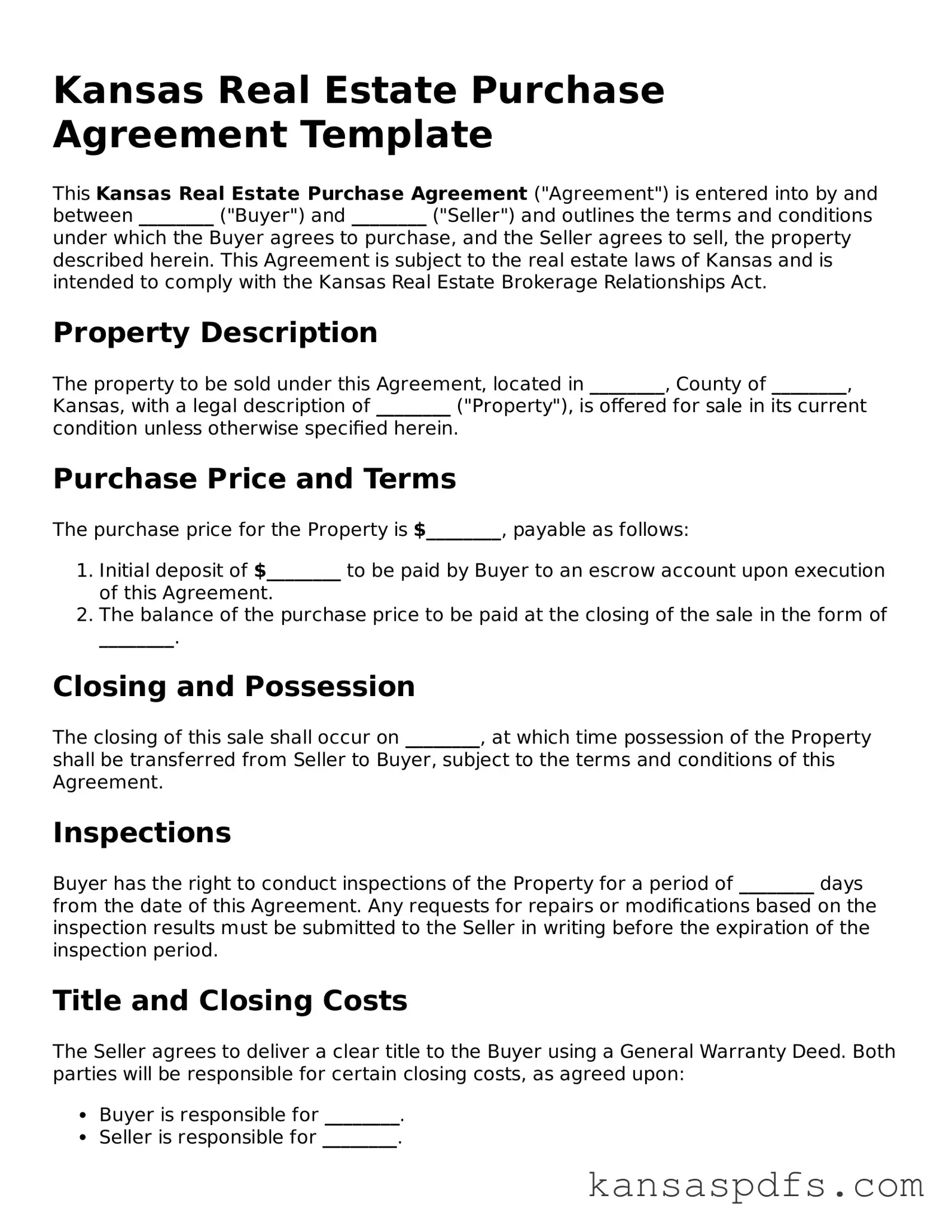 Blank Kansas Real Estate Purchase Agreement Document