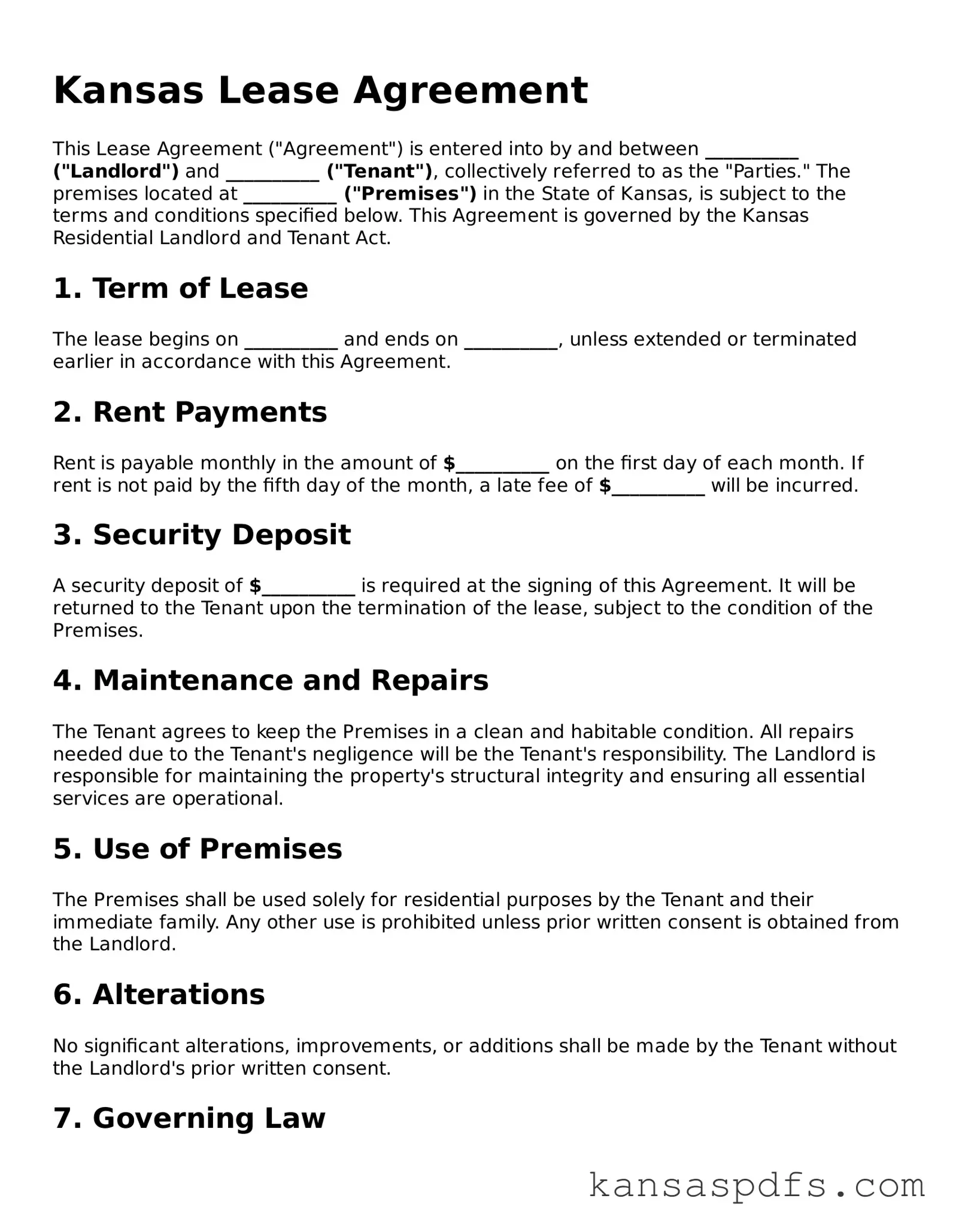 Blank Kansas Lease Agreement Document