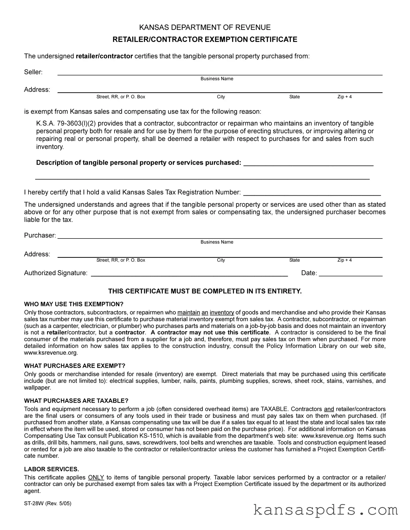 Kansas St 28W PDF Form