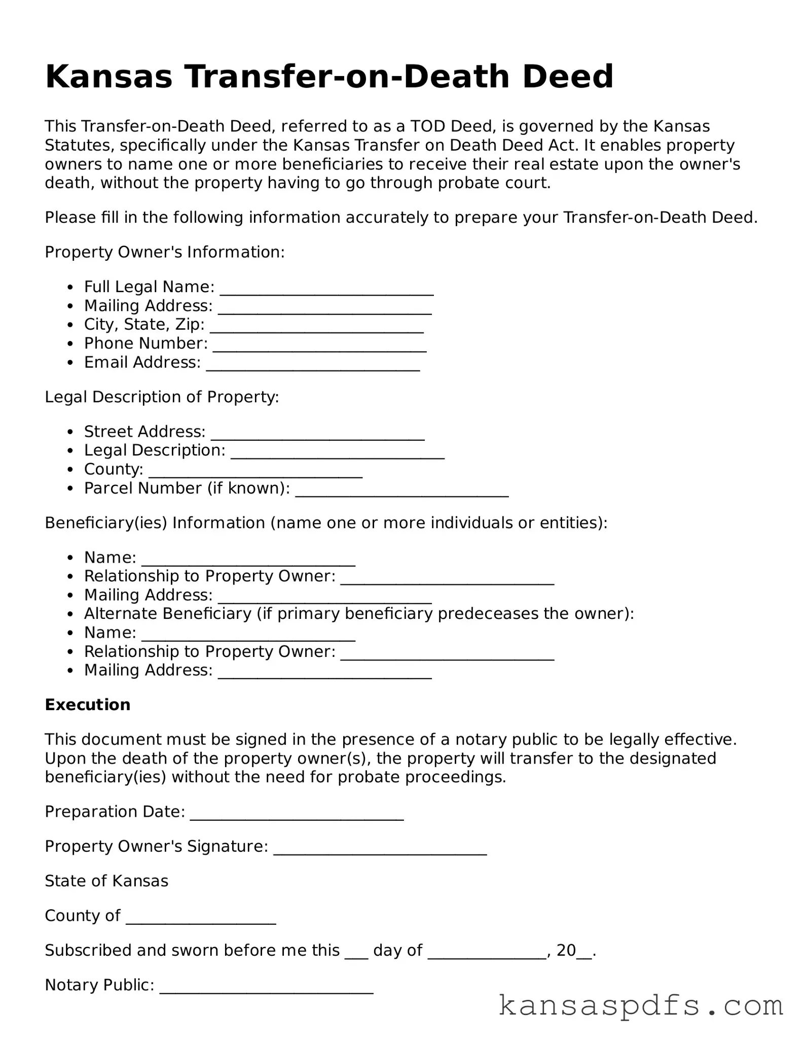Blank Kansas Transfer-on-Death Deed Document