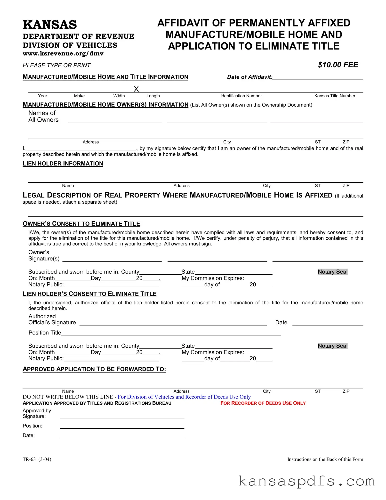 Kansas Tr 63 PDF Form