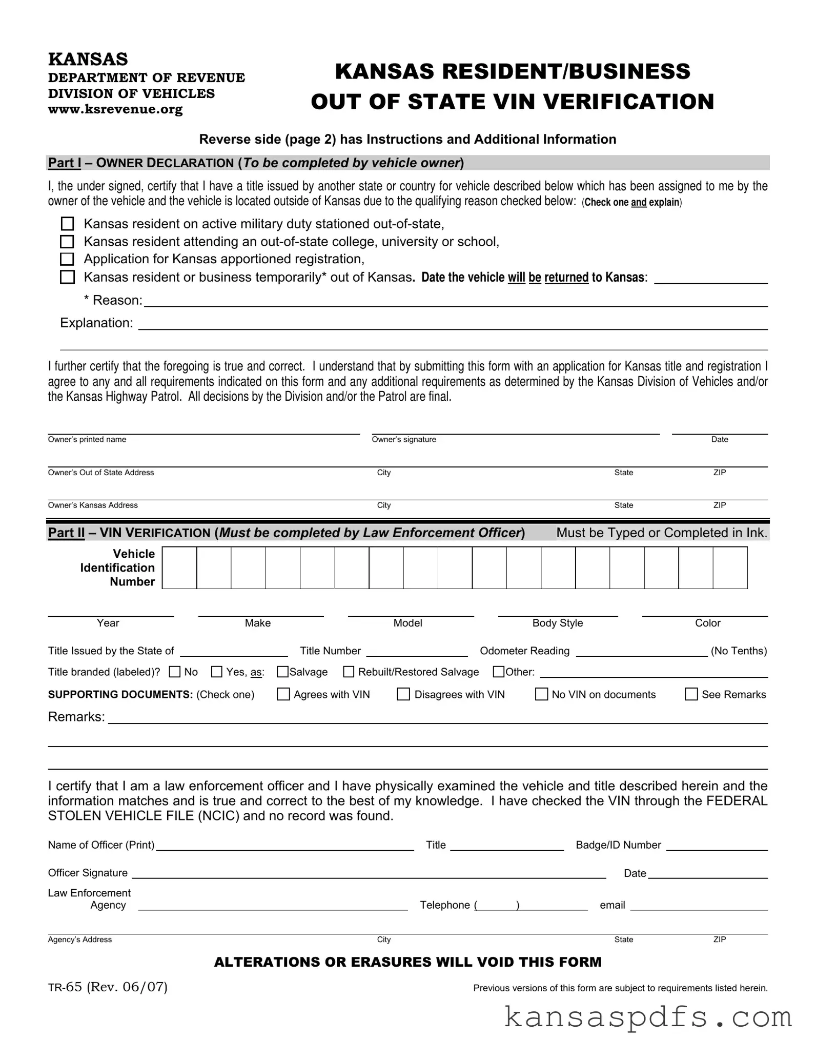 Kansas Tr 65 PDF Form