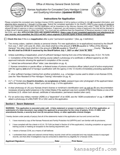 Kansas Application Concealed Carry PDF Form