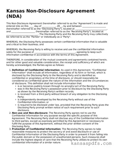 Blank Kansas Non-disclosure Agreement Document