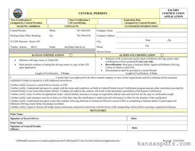 Kansas Escort Certification PDF Form