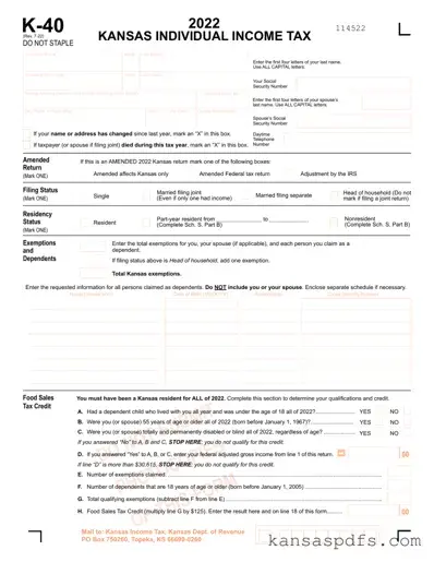 Kansas K 40 PDF Form