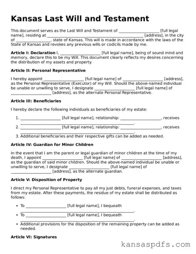 Blank Kansas Last Will and Testament Document