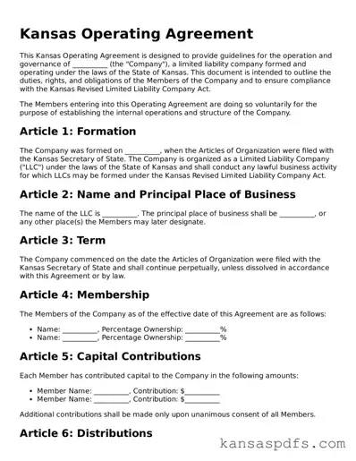Blank Kansas Operating Agreement Document