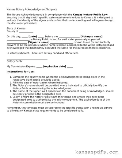 Blank Kansas Notary Acknowledgement Document
