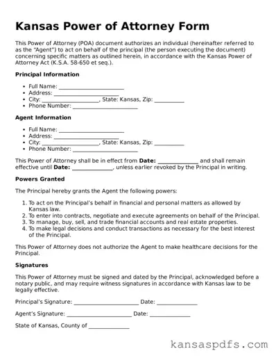 Blank Kansas Power of Attorney Document