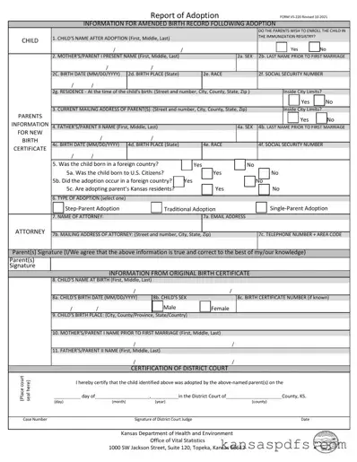 Kansas Report Of Adoption PDF Form