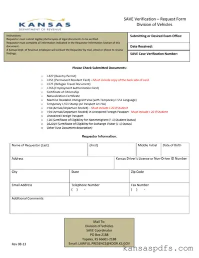 Save Verification Kansas PDF Form