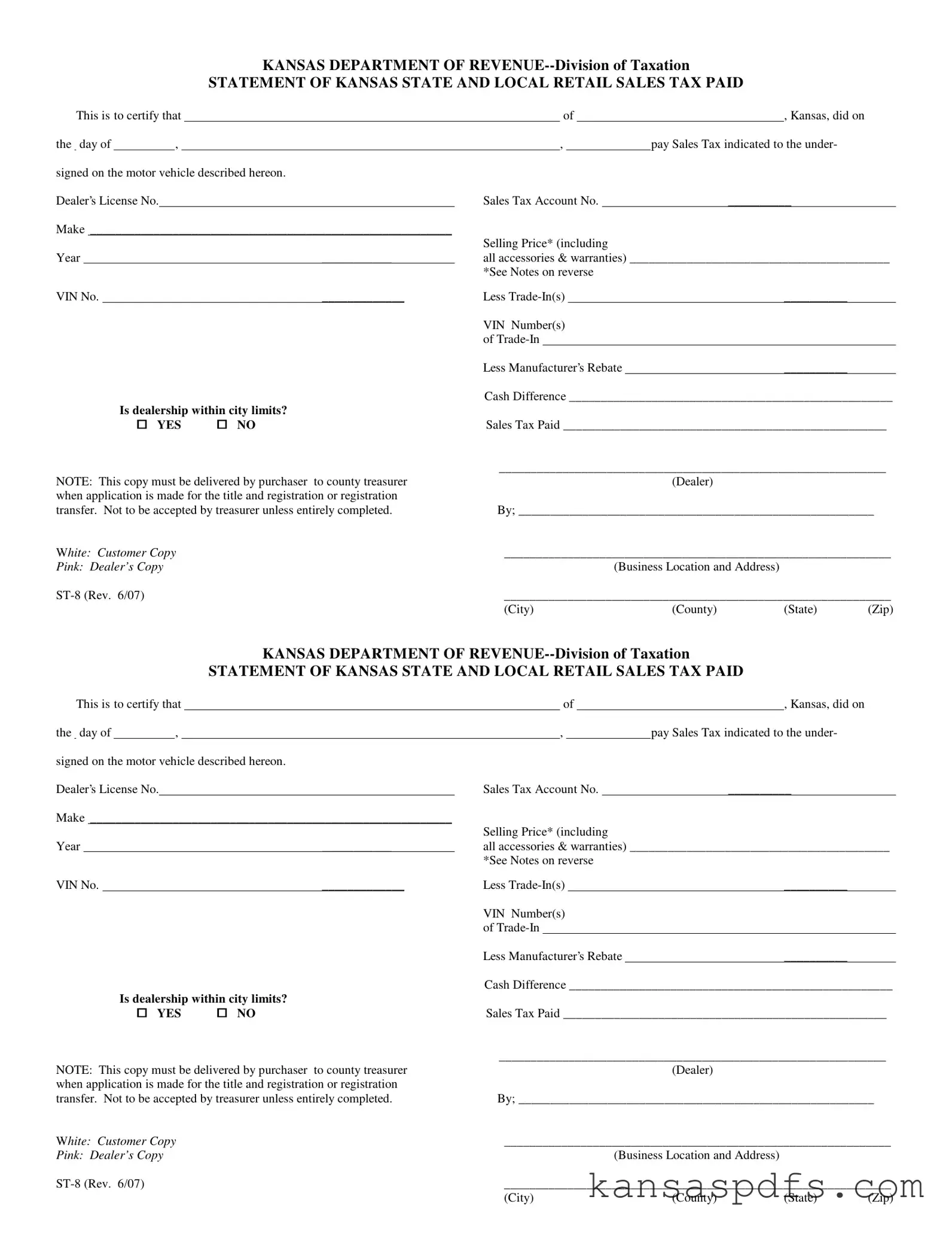 St 8 Kansas PDF Form